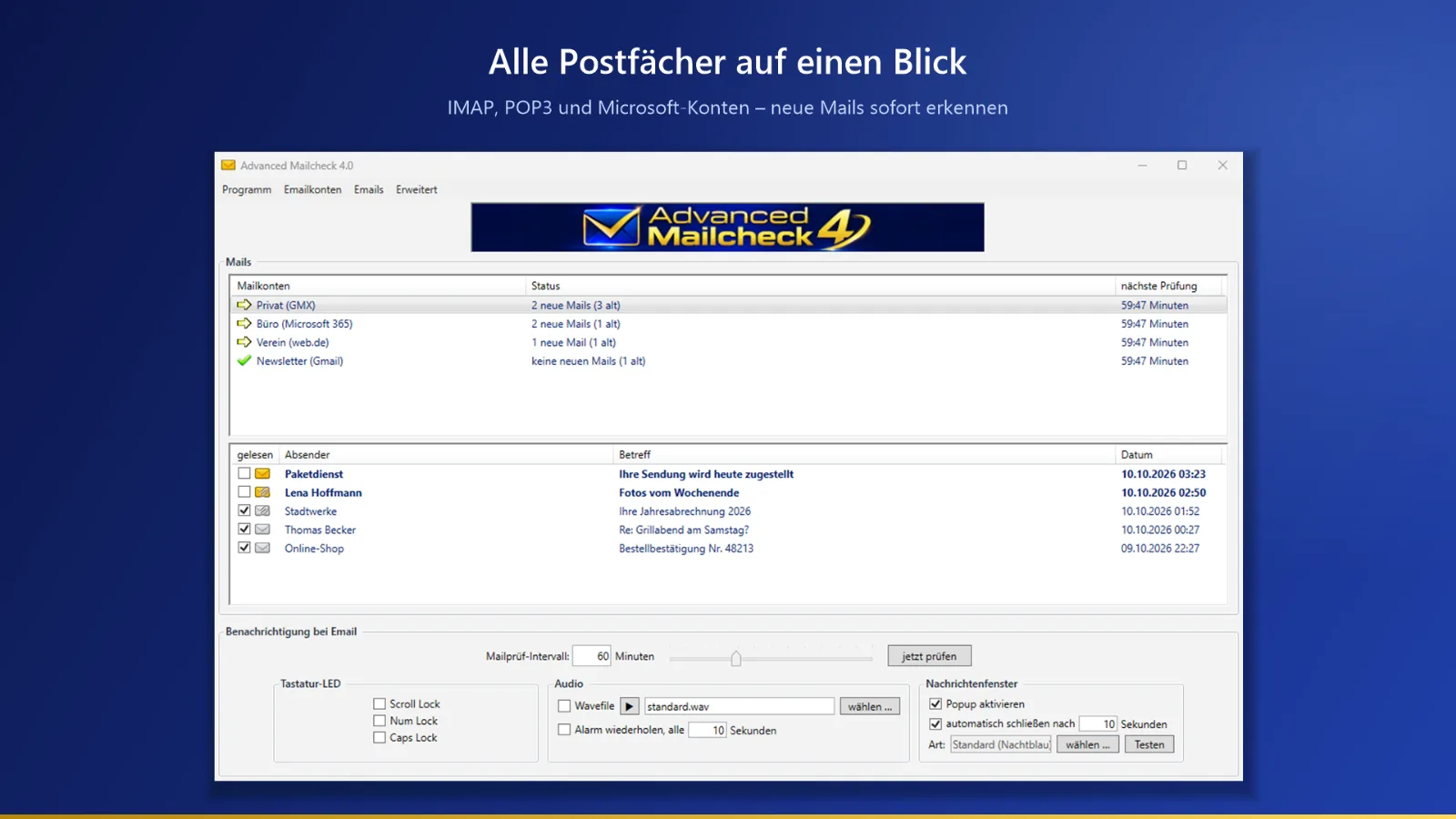 Hauptfenster mit mehreren Mailkonten