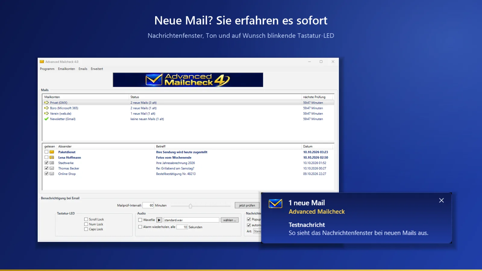 Nachrichtenfenster bei neuer Mail