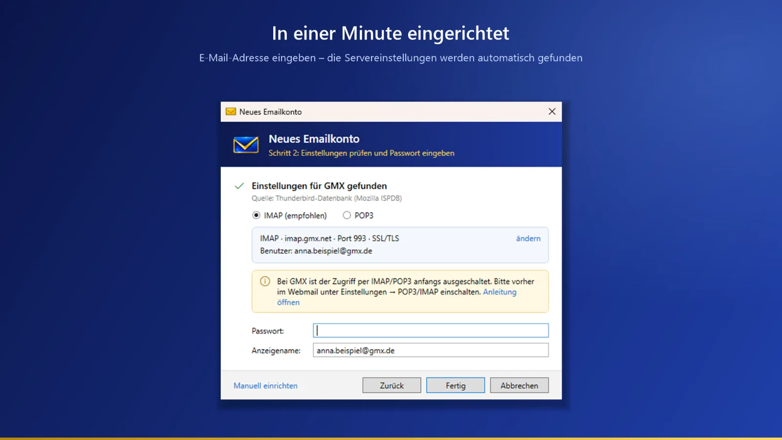 Assistent für ein neues Emailkonto