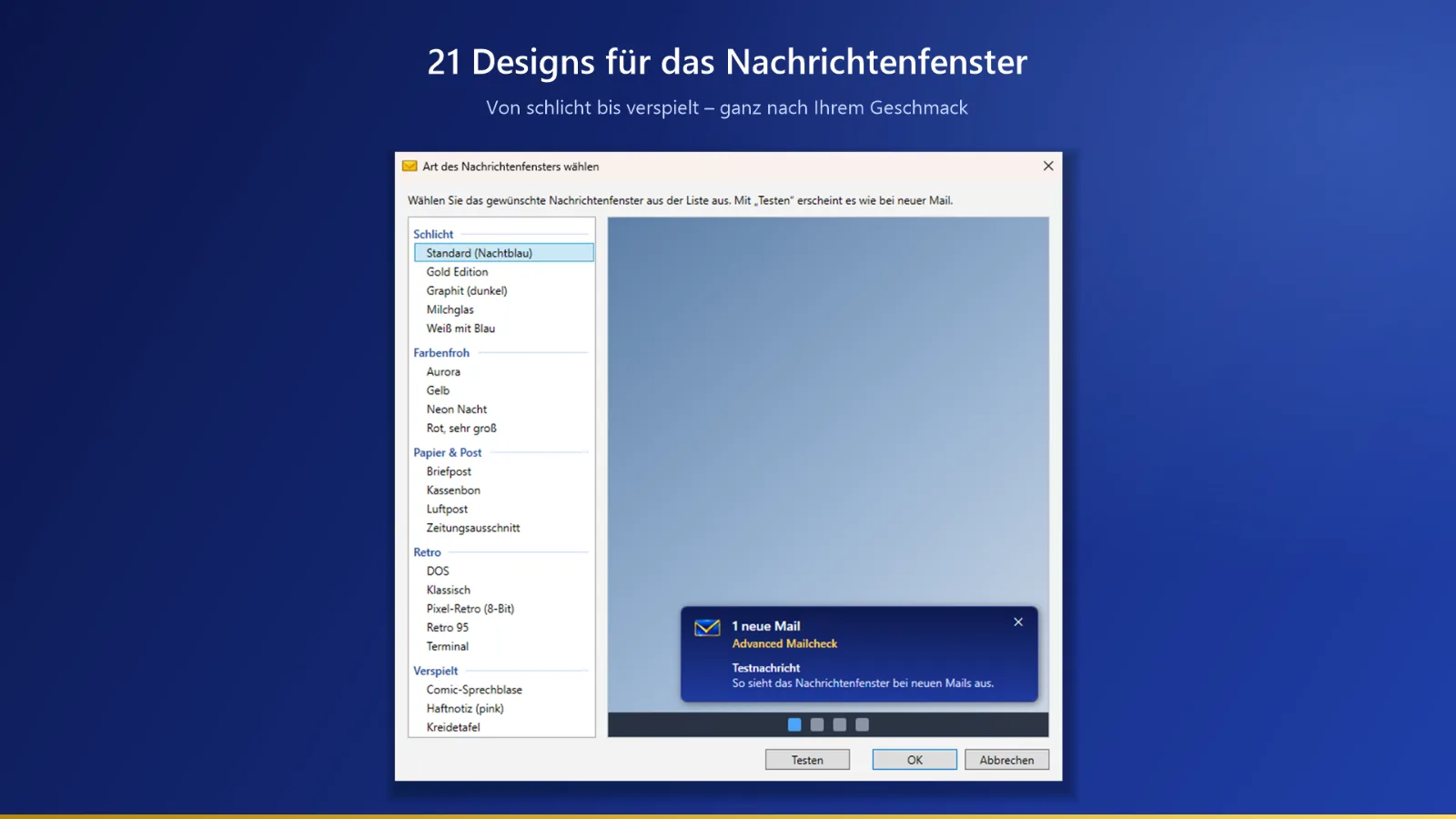 Auswahl der Designs für das Nachrichtenfenster