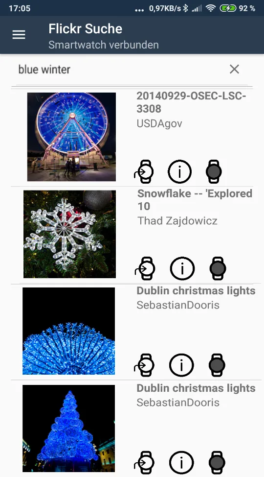 Flickr-Suche in der Smartphone-App von Slideshow Watchface